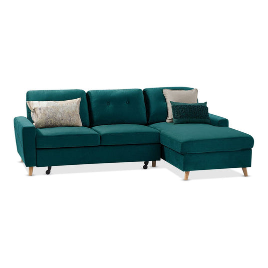 Fiordoro Right Facing Chaise Sofa Bed in Green Velvet