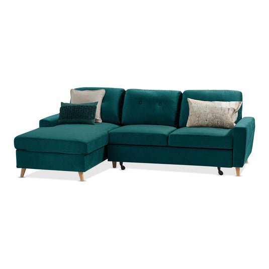 Fiordoro Left Facing Chaise Sofa Bed in Green Velvet