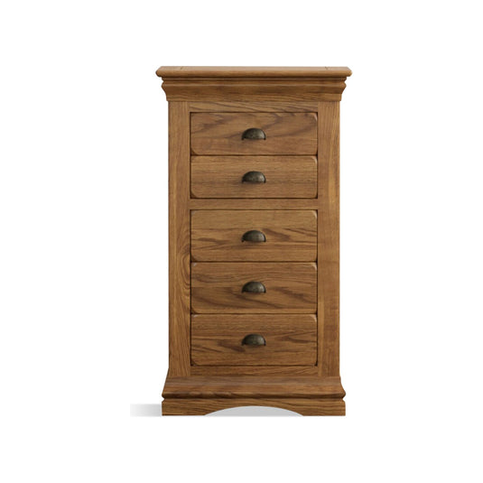 Hulbury Rustic Solid Oak 5 Drawer Tallboy