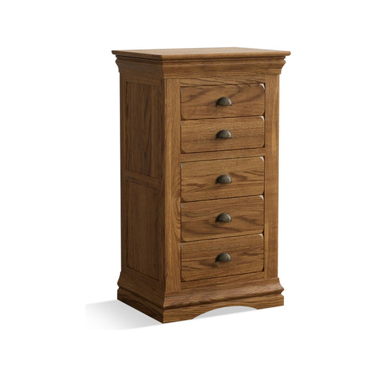 Hulbury Rustic Solid Oak 5 Drawer Tallboy