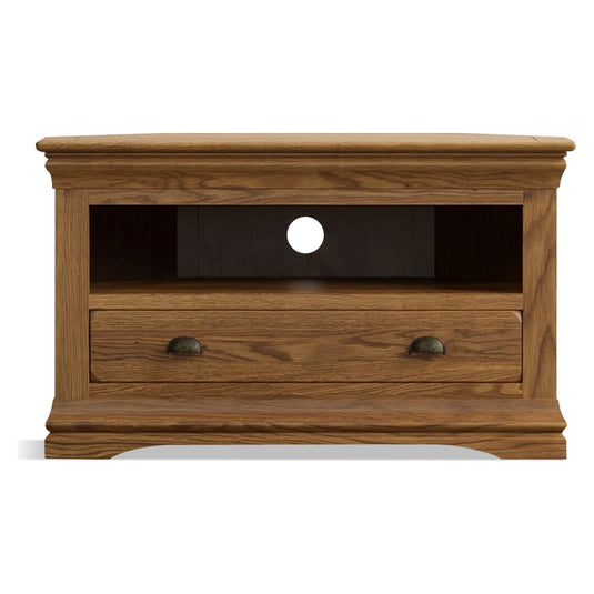 Hulbury Rustic Solid Oak Corner TV Unit