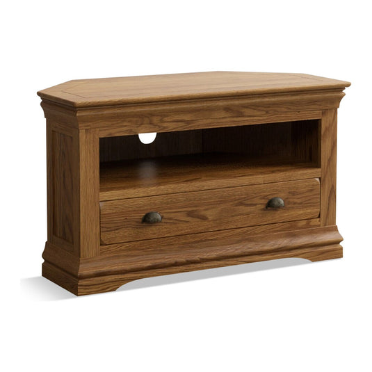 Hulbury Rustic Solid Oak Corner TV Unit