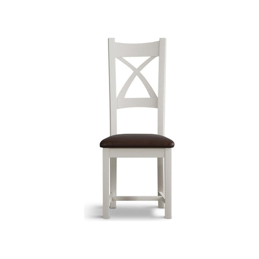 Crossley Signal White X Back Chair with Chocolate Brown Fabric Seat Pad (Pair) Dining Chair Crossley