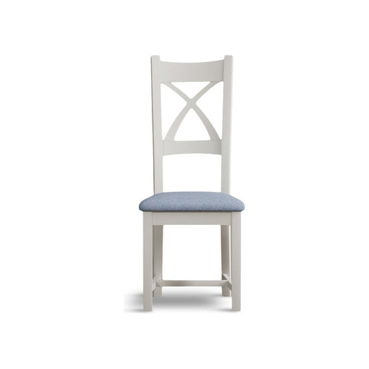 Crossley Signal White X Back Chair with Sky Blue Fabric Seat Pad (Pair) Dining Chair Crossley