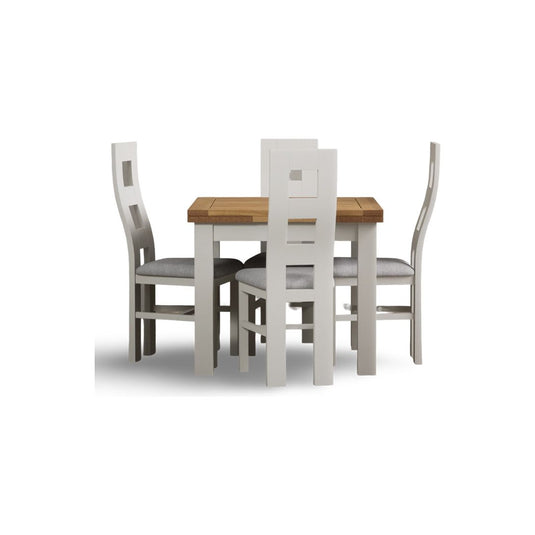 Extending Romney 90cm Oak and Signal White Painted Dining Table with Signal White Flow Back Chairs