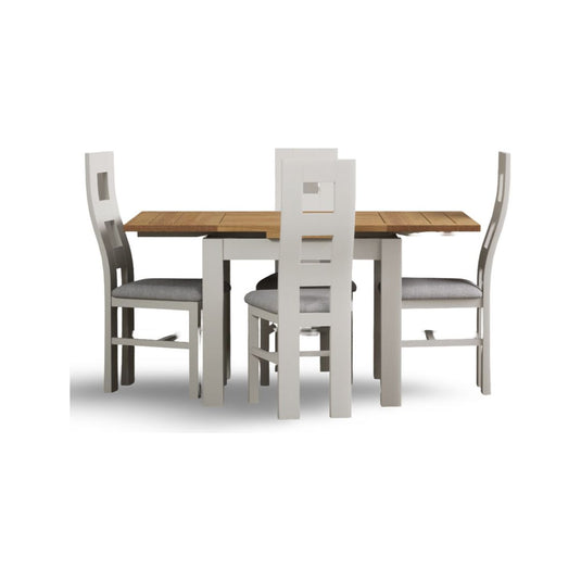 Extending Romney 90cm Oak and Signal White Painted Dining Table with Signal White Flow Back Chairs