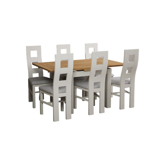 Extending Romney 90cm Oak and Signal White Painted Dining Table with Signal White Flow Back Chairs