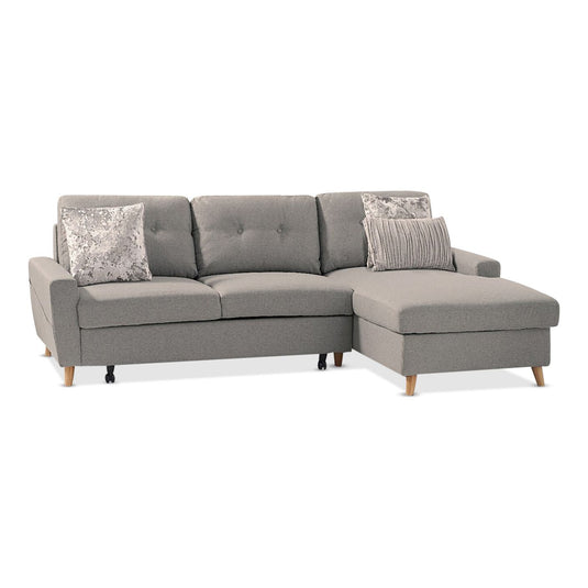 Fiordoro Right Facing Chaise Sofa Bed in Grey Linen