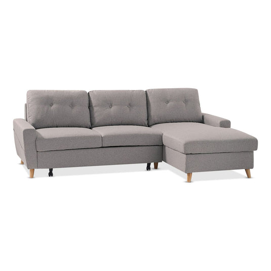 Fiordoro Right Facing Chaise Sofa Bed in Grey Linen