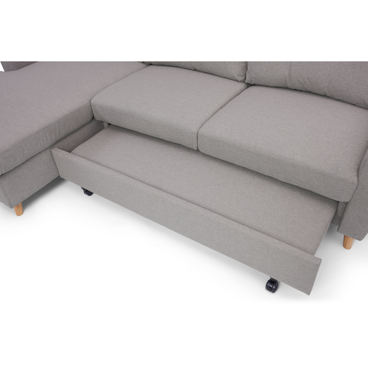 Fiordoro Left Facing Chaise Sofa Bed in Grey Linen