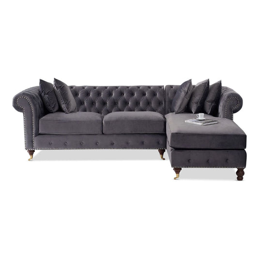 Chiswick 3 Seater Dark Grey Velvet Right Facing Chesterfield Corner Chaise Sofa