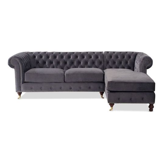 Chiswick 3 Seater Dark Grey Velvet Right Facing Chesterfield Corner Chaise Sofa