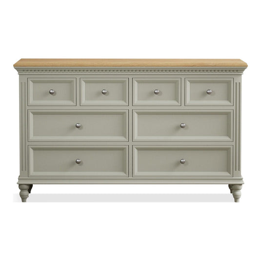Phillipe Oak and Soft Green Painted Wide Chest Of Drawers