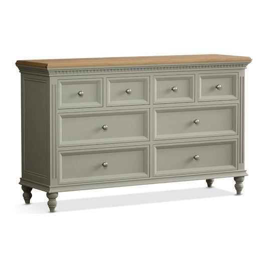 Phillipe Oak and Soft Green Painted Wide Chest Of Drawers