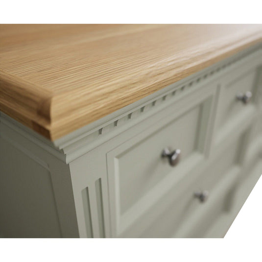 Phillipe Oak and Soft Green Painted Wide Chest Of Drawers