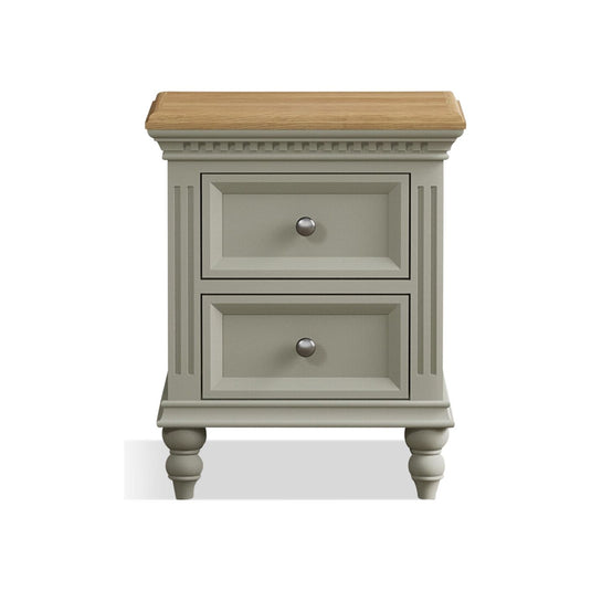 Phillipe Oak and Soft Green Painted 2 Drawer Bedside Chest