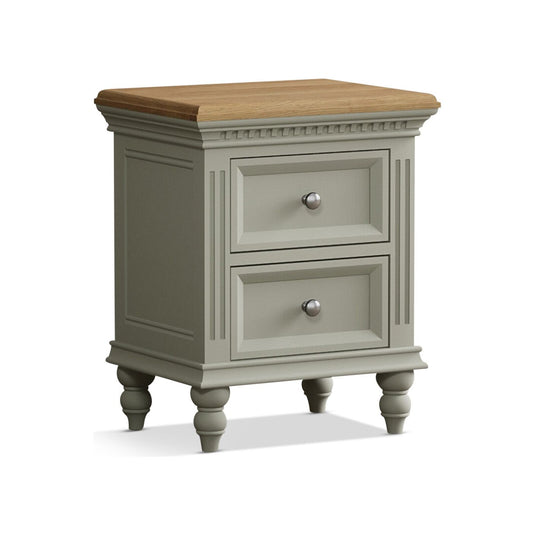 Phillipe Oak and Soft Green Painted 2 Drawer Bedside Chest