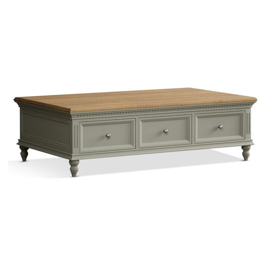Phillipe Oak and Soft Green Painted 6 Drawer Extra Large Coffee Table