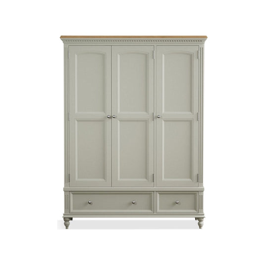 Phillipe Oak and Soft Green Painted Triple Wardrobe