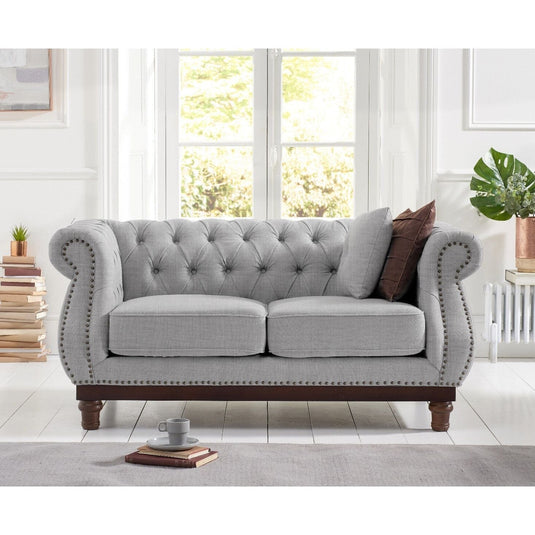 Harrow Chesterfield Grey Linen Fabric 2 Seater Sofa Sofa Harrow