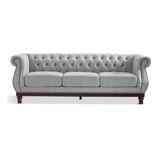 Eton Chesterfield Grey Linen Fabric 3 Seater Sofa