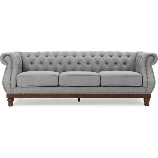 Harrow Chesterfield Grey Linen Fabric 3 Seater Sofa Sofa Harrow