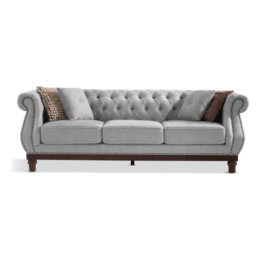 Eton Chesterfield Grey Linen Fabric 3 Seater Sofa