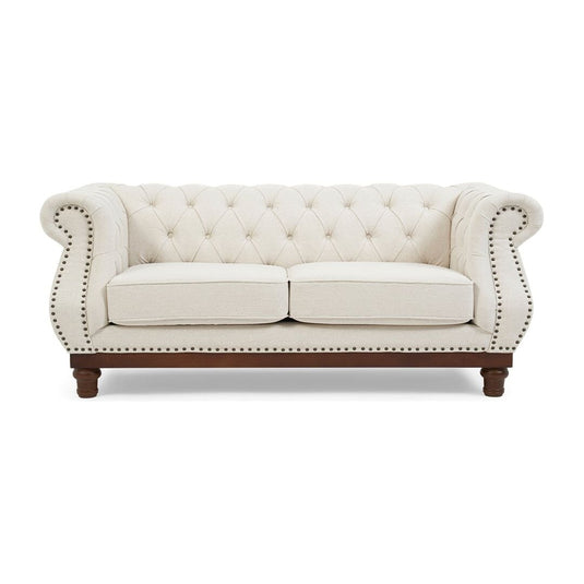 Eton Chesterfield Ivory Linen Fabric 2 Seater Sofa Sofa Eton