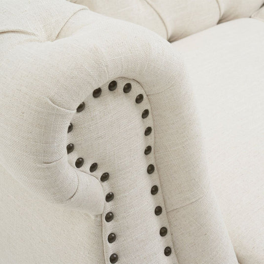 Eton Chesterfield Ivory Linen Fabric 2 Seater Sofa Sofa Eton