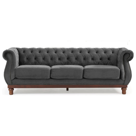 Harrow Chesterfield Dark Grey Velvet 3 Seater Sofa Sofa Harrow