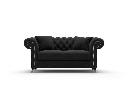 Kensington Chesterfield Black Linen 2 Seater Sofa