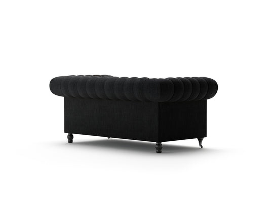 Kensington Chesterfield Black Linen 2 Seater Sofa