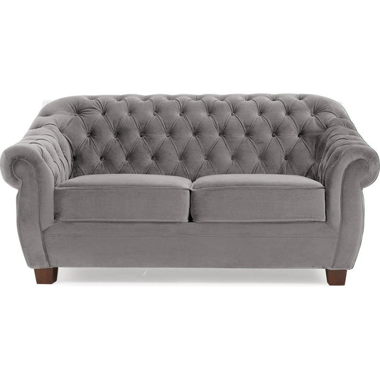 Eva Chesterfield Light Grey Velvet 2 Seater Sofa Sofa Eva
