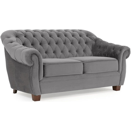 Eva Chesterfield Light Grey Velvet 2 Seater Sofa Sofa Eva