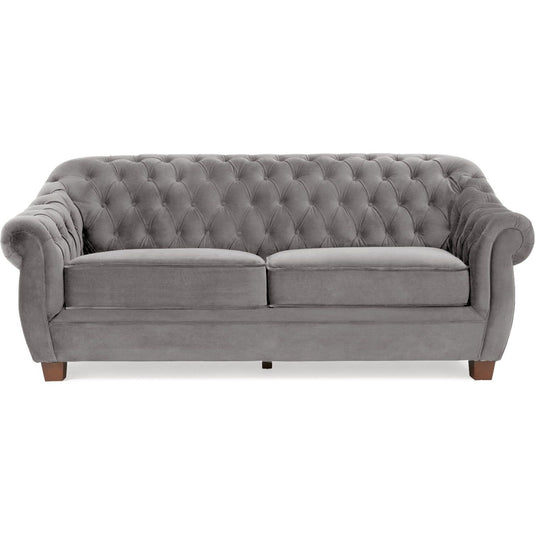 Eva Chesterfield Light Grey Velvet 3 Seater Sofa Sofa Eva