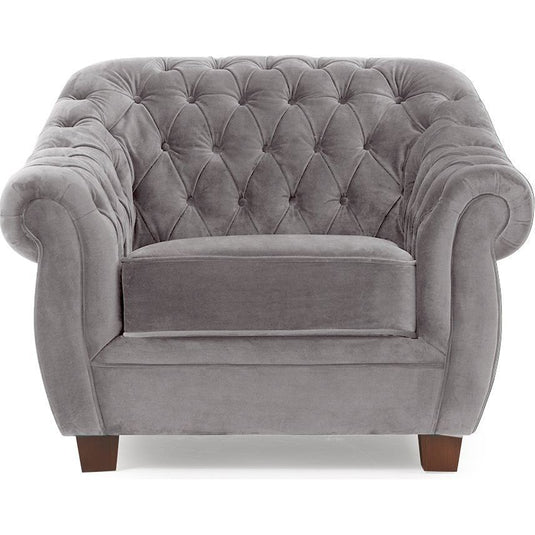 Eva Chesterfield Light Grey Velvet Armchair Armchairs Eva