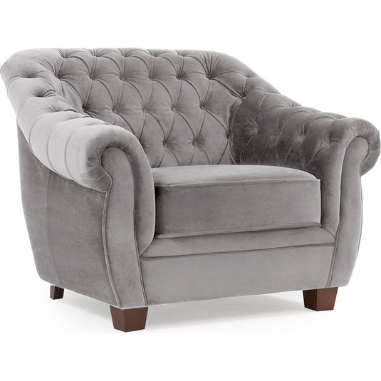 Eva Chesterfield Light Grey Velvet Armchair Armchairs Eva