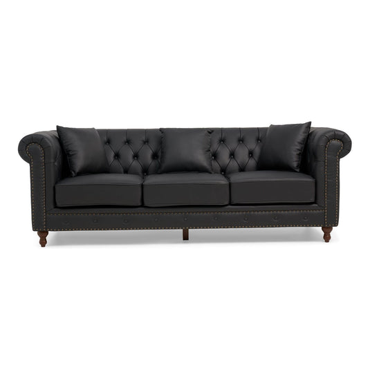 Milano Chesterfield Black Leather 3 Seater Sofa Sofa Milano