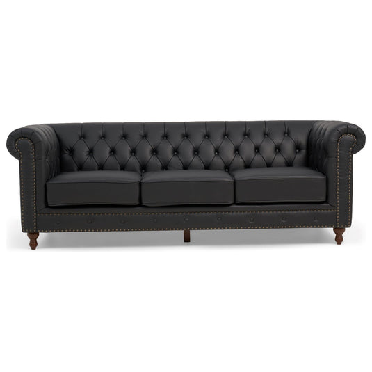 Milano Chesterfield Black Leather 3 Seater Sofa Sofa Milano