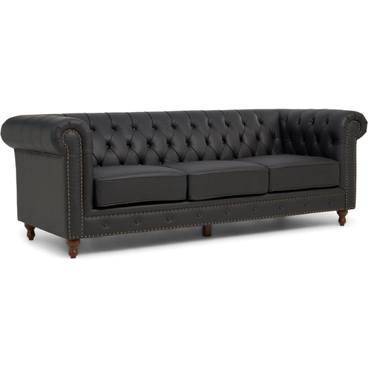 Milano Chesterfield Black Leather 3 Seater Sofa Sofa Milano