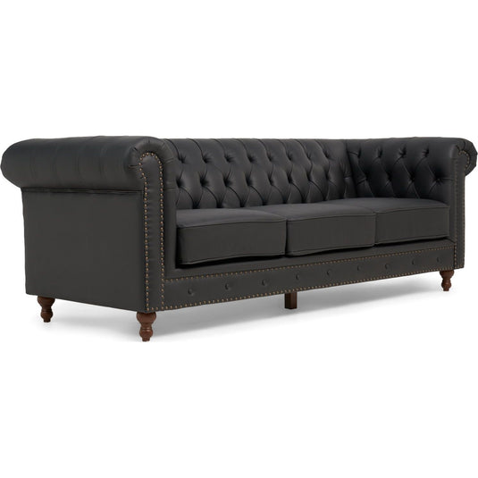 Milano Chesterfield Black Leather 3 Seater Sofa Sofa Milano