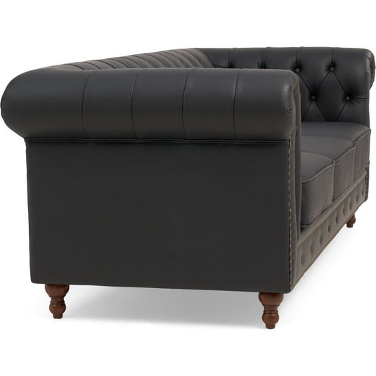 Milano Chesterfield Black Leather 3 Seater Sofa Sofa Milano
