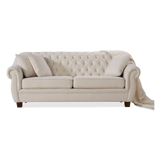 Eva Chesterfield Ivory Linen Fabric Three-Seater Sofa