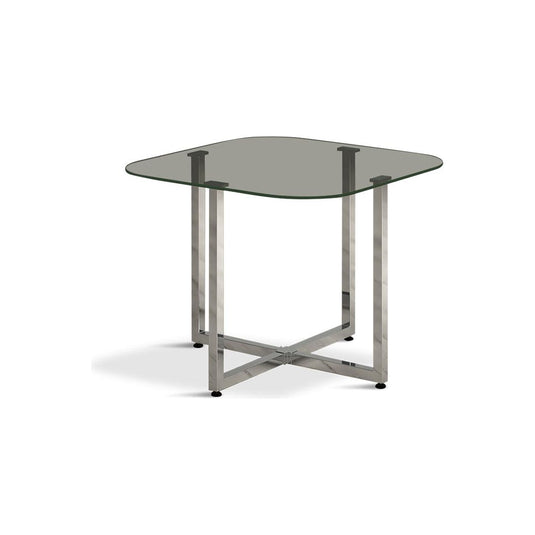 Santorini Glass Stowaway Dining Table with Grey High Back Stools