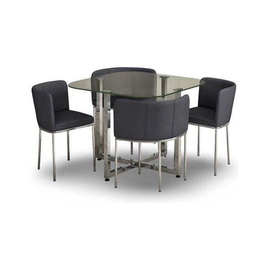 Santorini Glass Stowaway Dining Table with Grey High Back Stools