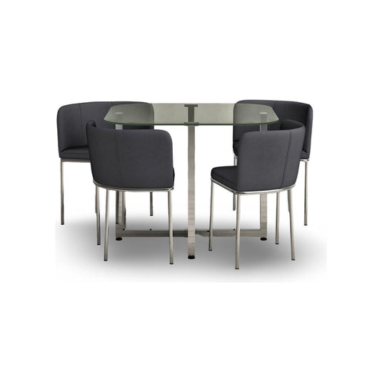 Santorini Glass Stowaway Dining Table with Grey High Back Stools