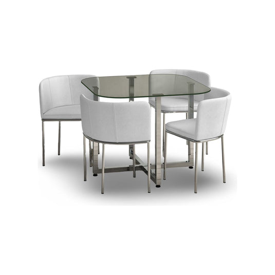 Santorini Glass Stowaway Dining Table with White High Back Stools