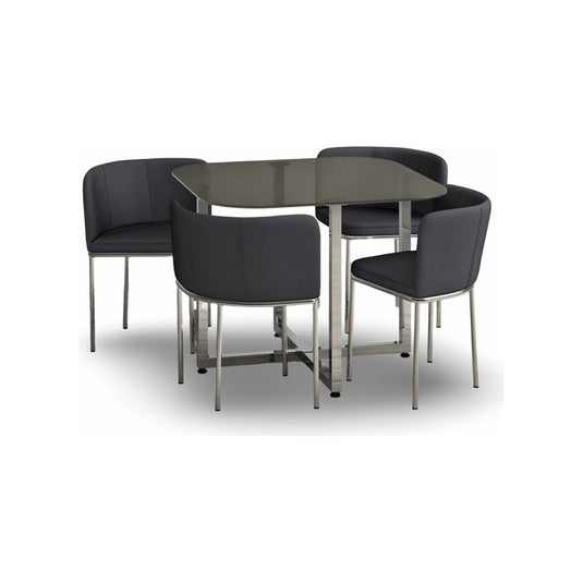 Santorini Grey Glass Stowaway Dining Table with Grey High Back Stools
