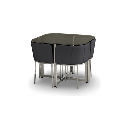 Santorini Grey Glass Stowaway Dining Table with Grey High Back Stools