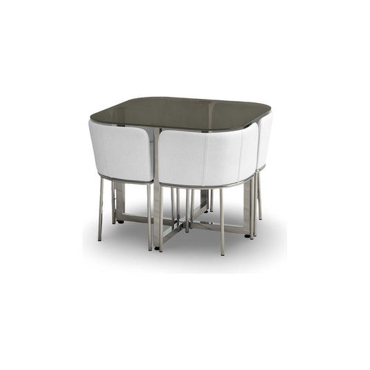 Santorini Grey Glass Stowaway Dining Table with White High Back Stools